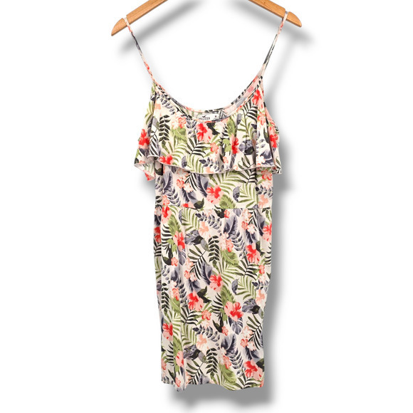 Hollister Women's Tropical Coastal Spaghetti Strap Ruffle Mini Dress Size Medium - Picture 1 of 9